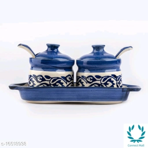 Achar Pickle Jar/Barni with Lid and Spoon  - Blue